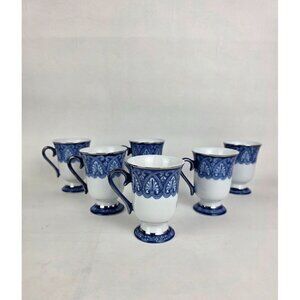 Vintage The Bombay Company Tile Mug Set Of 6 Blue & White Porcelain Coffee Tea